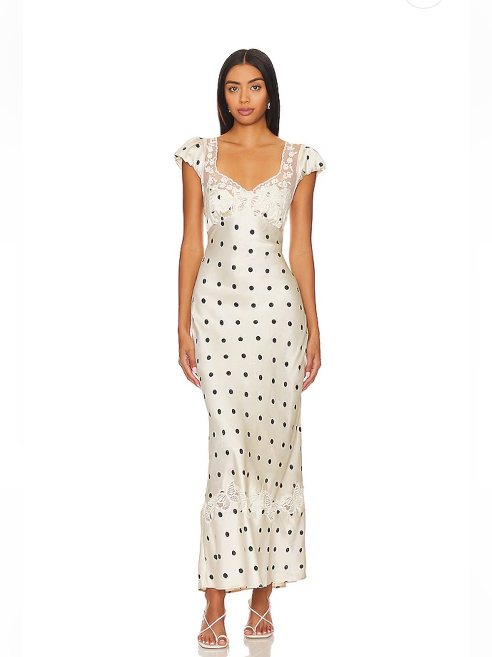 Free People Butterfly Babe Midi Dress in Tea Combo / Cream & Black Polka Dot